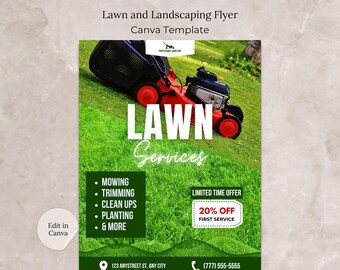 Lawn Care Flyer Canva Template, Landscaping Flyer, Mowing Service Flyer, Yard Maintenance Marketing, Editable Business Template