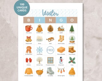 Winter Bingo Cards 100 Unique Cards Digital Download