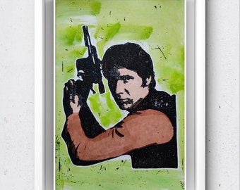 Han Solo, Gelli Plate Print,Pop Art, starwars ,mixed media, gift, birthday, A5, acrylic painting, hand printed/embellished
