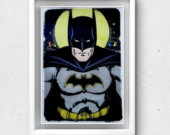 Batman 1966, Gelli Plate Print,Pop Art, comic book, Sci-fi ,mixed media, gift, birthday, A4, acrylic painting, hand printed/embellished