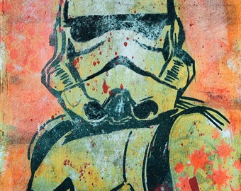 Star wars, Original Gelli Plate Print,Pop Art, Stormtrooper, Darth vader,mixed media, gift, birthday,A4 size, acrylic painting, hand printed