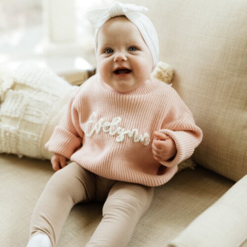 Custom Name Yarn Embroidered Knit Sweater Etsy