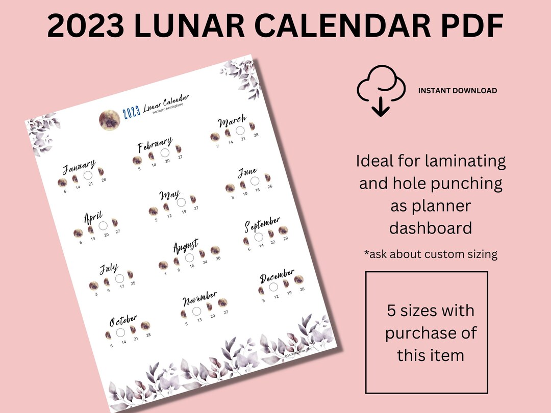 2023 Lunar Calendar Printable Moon Planner 2023 Celestial Etsy