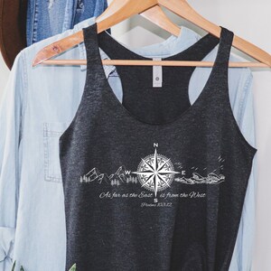 East is from the West | Psalm 103:12 | White Print | Racerback Tank Top