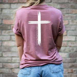 I can do all things through Christ | Philippians 4:13 | White Logo | Front and Back Print | Unisex Soft Short Sleeve Tee