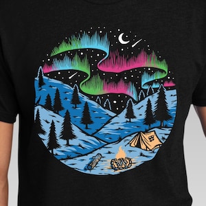 Northern Lights Camping Unisex Tee