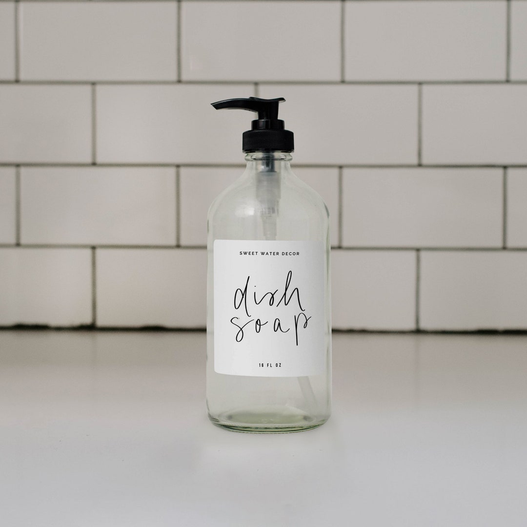 Glass Labelled Dish Soap Dispenser Etsy