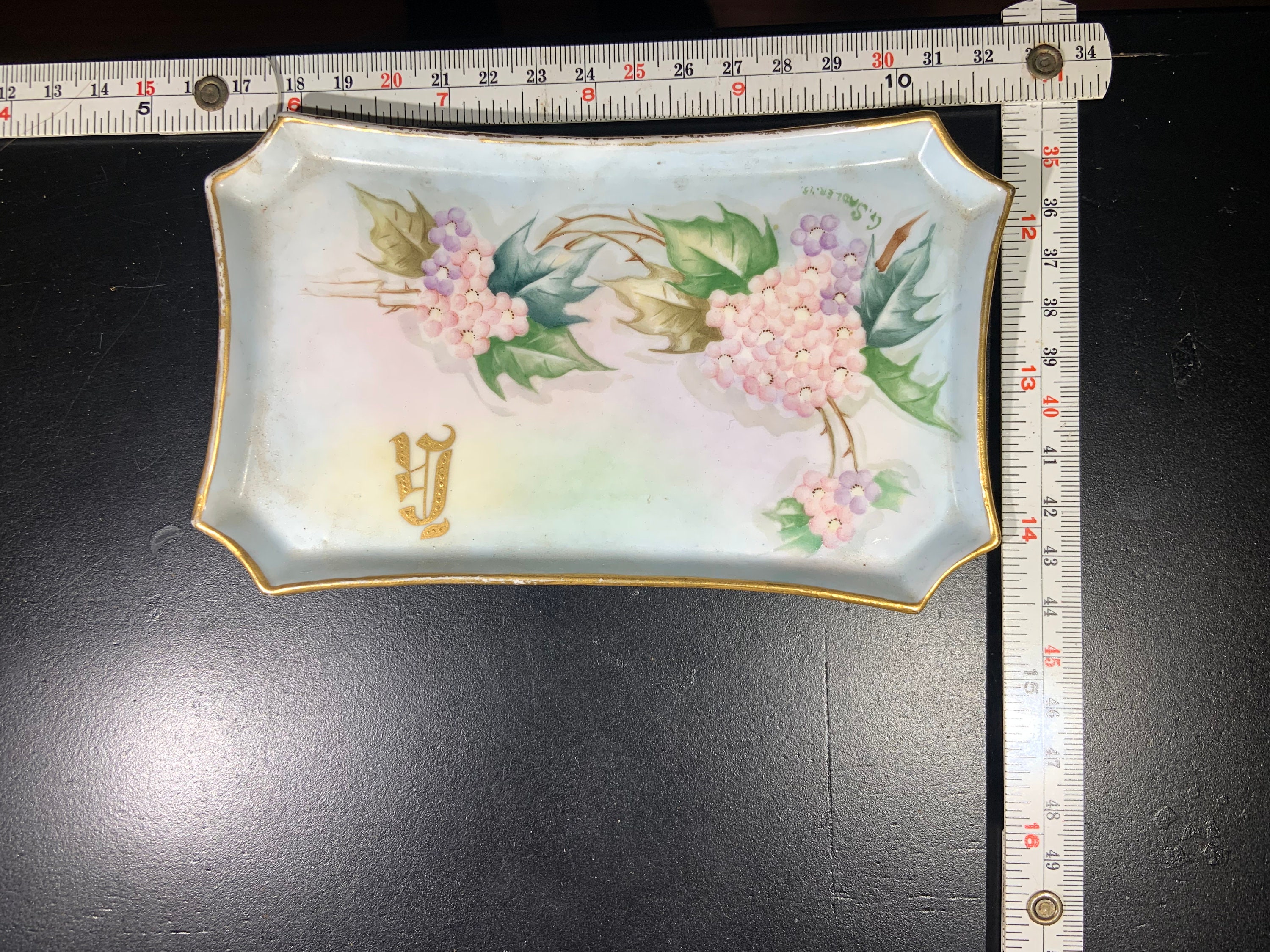 Antique Vanity Tray Set With K Monogram Etsy