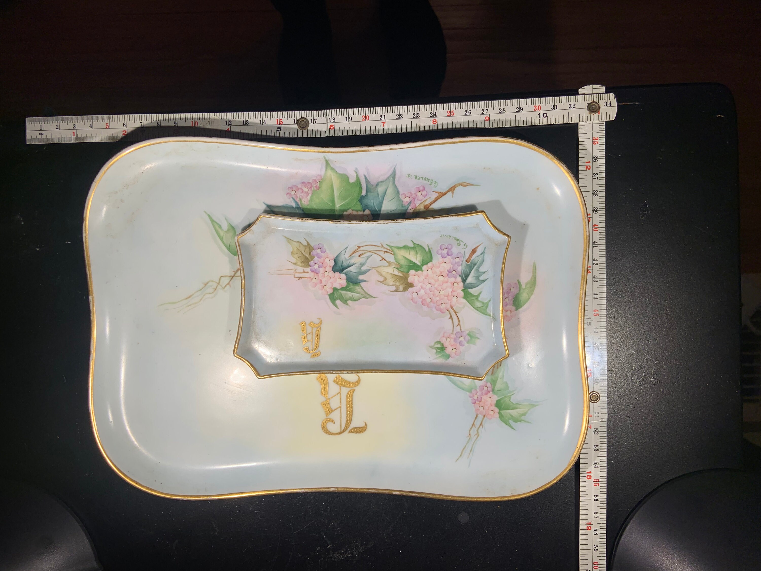 Antique Vanity Tray Set With K Monogram Etsy