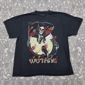 Wu-Tang Clan Cream Vintage T-Shirt Size Large Print Raptee 90s Grim Reaper