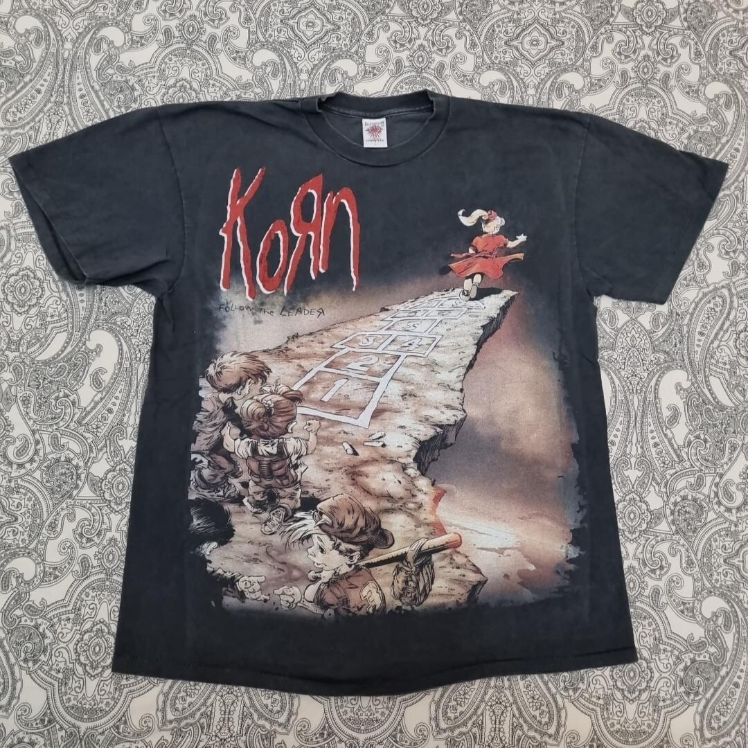 Vintage Korn Band T-shirt Size Large Black 90s Metal Follow the 