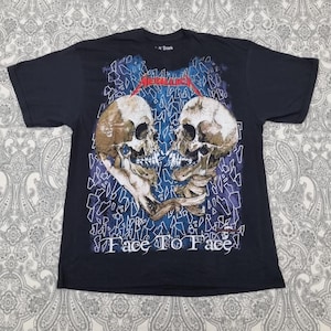 Metallica Vintage Band T-Shirt Face To Face Size L Embroidered Graphic Print