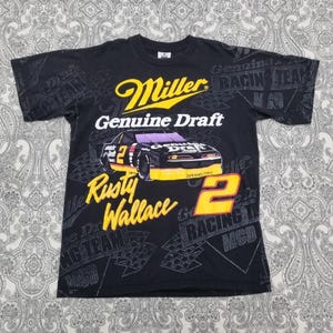 NASCAR Vintage T Shirt 90s Rusty Wallace Miller Genuine Draft Classic Lee Large