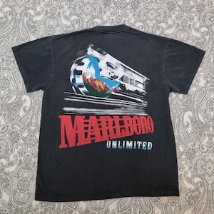 Marlboro Adventure Team Unlimited T-Shirt Size Large Pocket Tee Reprint 90s Tultex Tobacco Vintage Graphic Tee