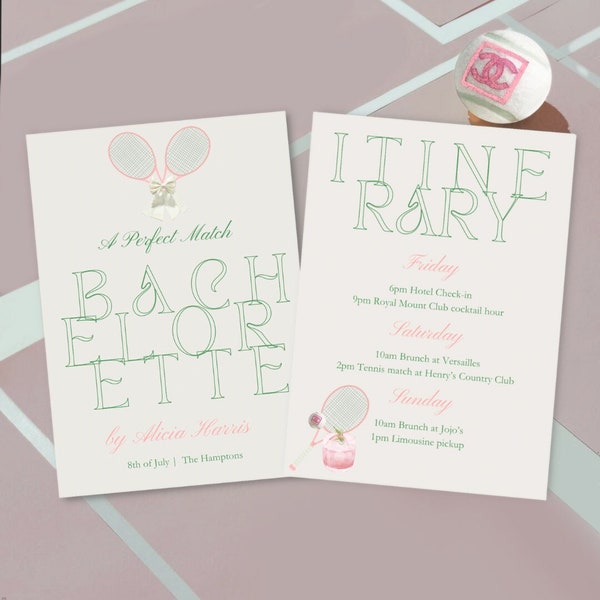 Country Club Bachelorette Party Invitation & Itinerary | Perfect match bachelorette party | Last Swing invitation | Golf Tennis party