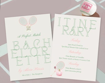 Country Club Bachelorette Party Invitation & Itinerary | Perfect match bachelorette party | Last Swing invitation | Golf Tennis party