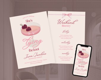 She’s Tying The Knot Bachelorette Party Invitation Template | She Is Tying The Knot Party | Invitation and Itinerary | Pink Bow Party Invite