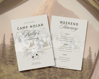 Invitación a la despedida de soltera en el campamento / Invitación a fogata y cerveza antes de la despedida / Brindemos / Itinerario del último sendero antes del velo