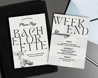 Mob Wife Party Invitation and Itinerary Template | Mob Wife Bachelorette Party | Luxury Bachelorette Party | All Black Party Invite