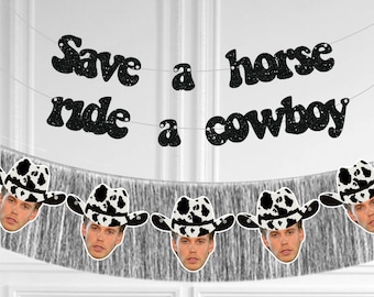 Cowgirl bachelorette banner | Groom face banner | Save a Horse Ride a cowboy banner | Same cowboy forever | Last Rodeo Confetti