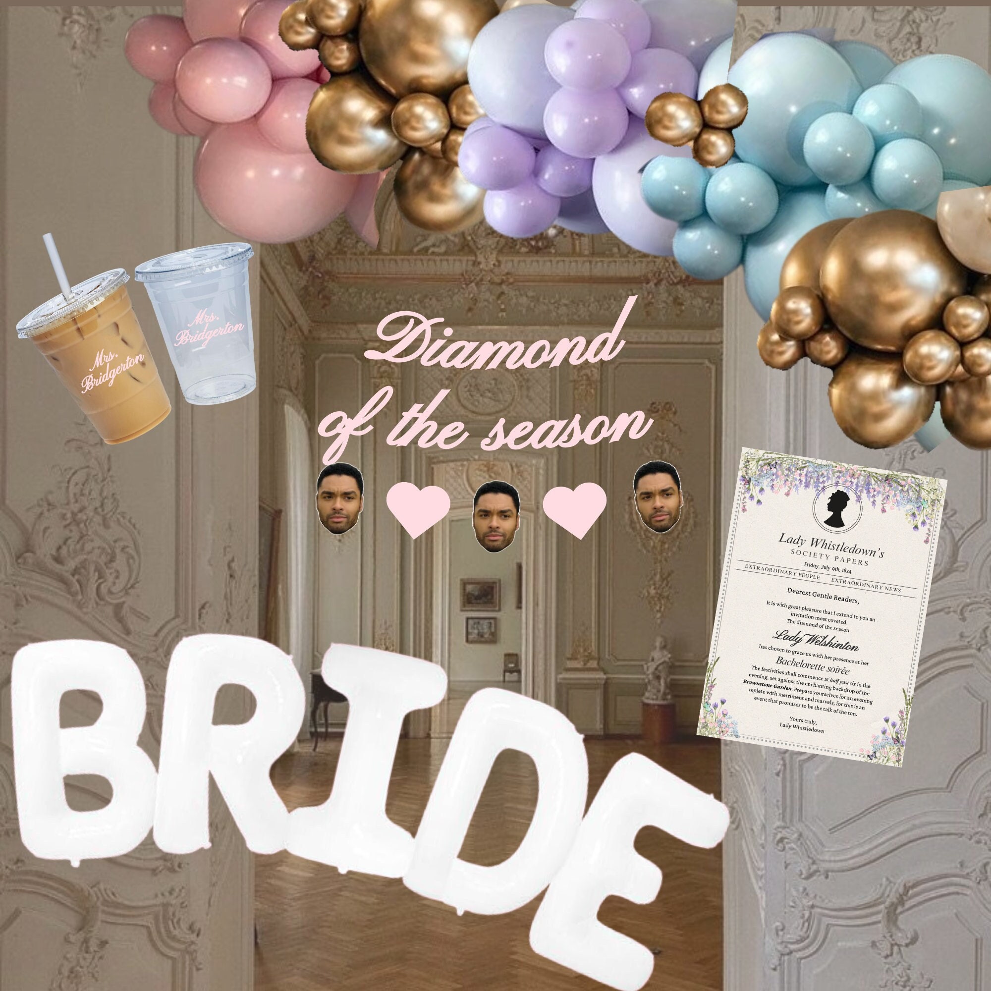 JGA - Banner decorativo per addio al nubilato, da donna, in oro JGA