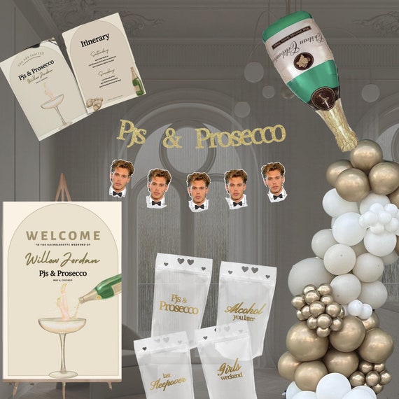Pjs and Prosecco Bachelorette Party Box Decor Champagne Bubbly Party Decor Fiance s Face Banner Prosecco Bridal Shower