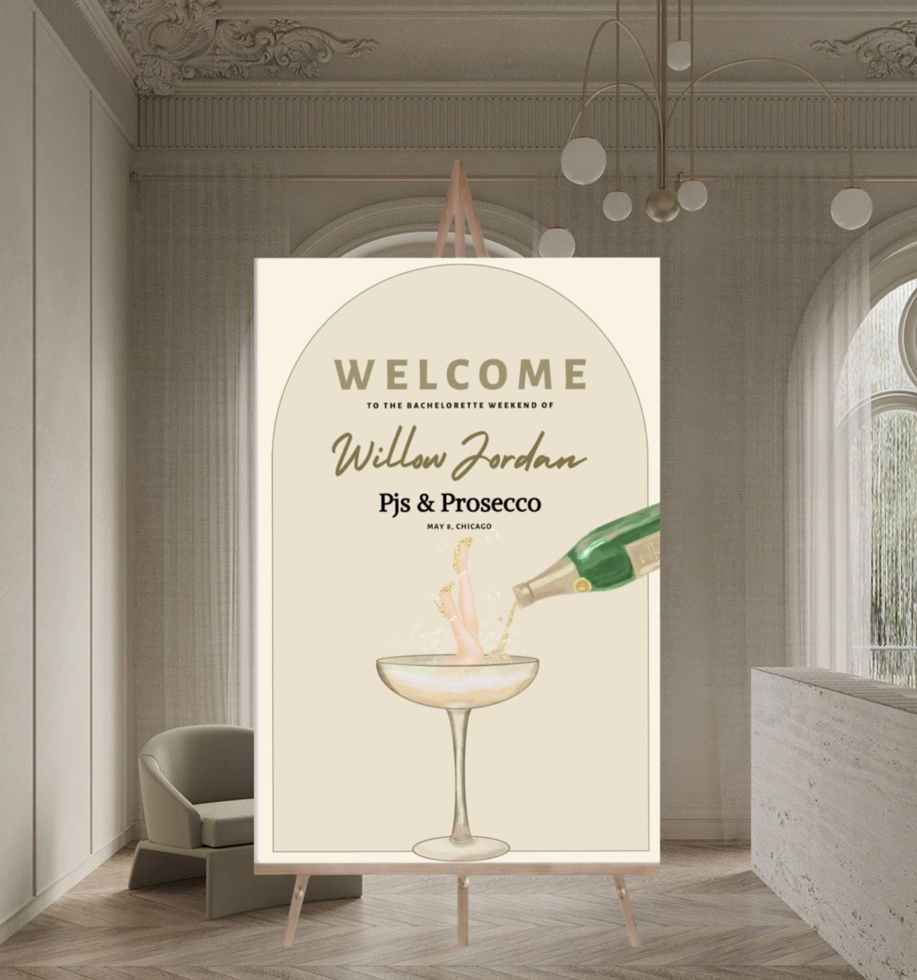 Wedding Champagne Sign, Minimalist Wedding Champagne Toast, Sparking Wine,  Bar Sign, Editable Template, Instant Download, Templett 0009-92S 