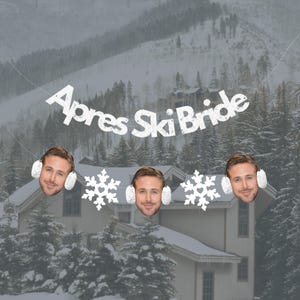 Banner vrijgezellenfeest après-ski | Snow in Love feestbanner | Winter vrijgezellenthema | Slordig op de hellingen | Après-ski bruid