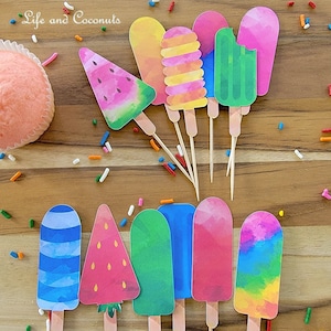 Popsicle Cupcake Toppers, Ice Cream Party, Summer party Décor, Ready to Pop Baby Shower, Swim party Cupcakes, Pool Party Cupcakes