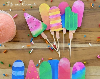 Popsicle Cupcake Toppers, Ice Cream Party, Summer party Décor, Ready to Pop Baby Shower, Swim party Cupcakes, Pool Party Cupcakes