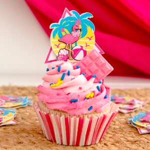 Tropical Cupcake Toppers, Malibu Cake Topper, Girly Birthday Party, Pink Beach Party Decorations