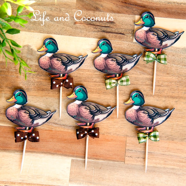 Mallard Duck Cupcake Toppers, One Lucky Duck Party, First birthday Party, Boy Baby Shower Ducks