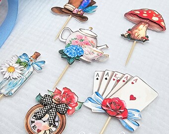 Enchanted Tea Party Cupcake Toppers: Whimsical Wonderland Decor