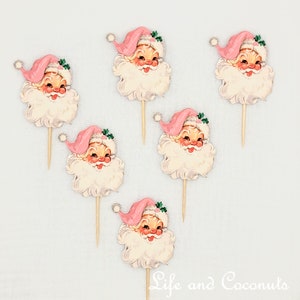 Christmas Cupcake Toppers, Santa Cupcake Toppers, Vintage Santa Clause ...