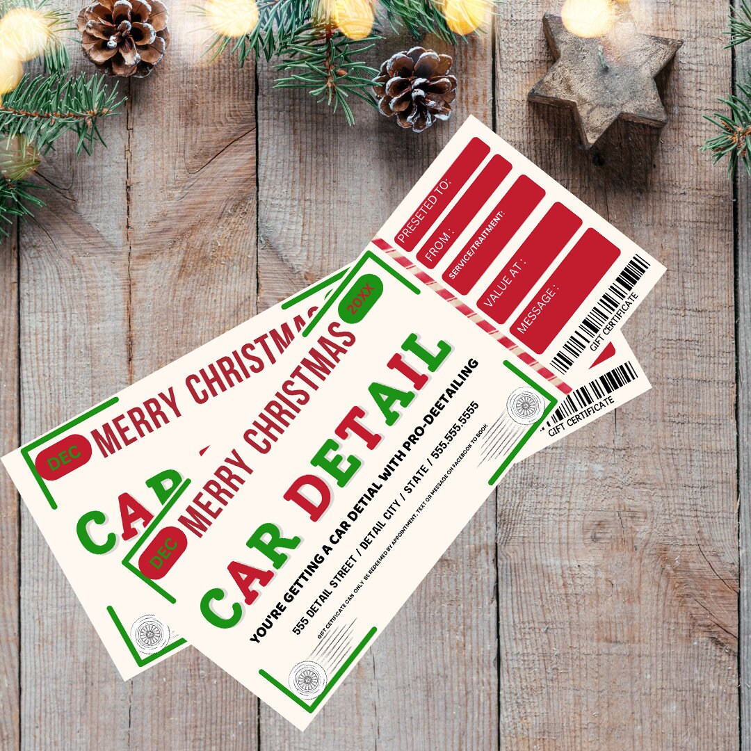 Editable Christmas Certificate for Car Detailing, Printable Auto ...