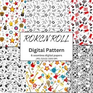 Modelli di carta digitale Rock & Roll: carta da parati punk musicale, grafica stampabile per album di ritagli