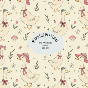 Goose Seamless Pattern | Cute Hand-Drawn Goose Digital Paper | Whimsical Pastel Nursery Design | Printable Fabric, Scrapbook, Kids Decor