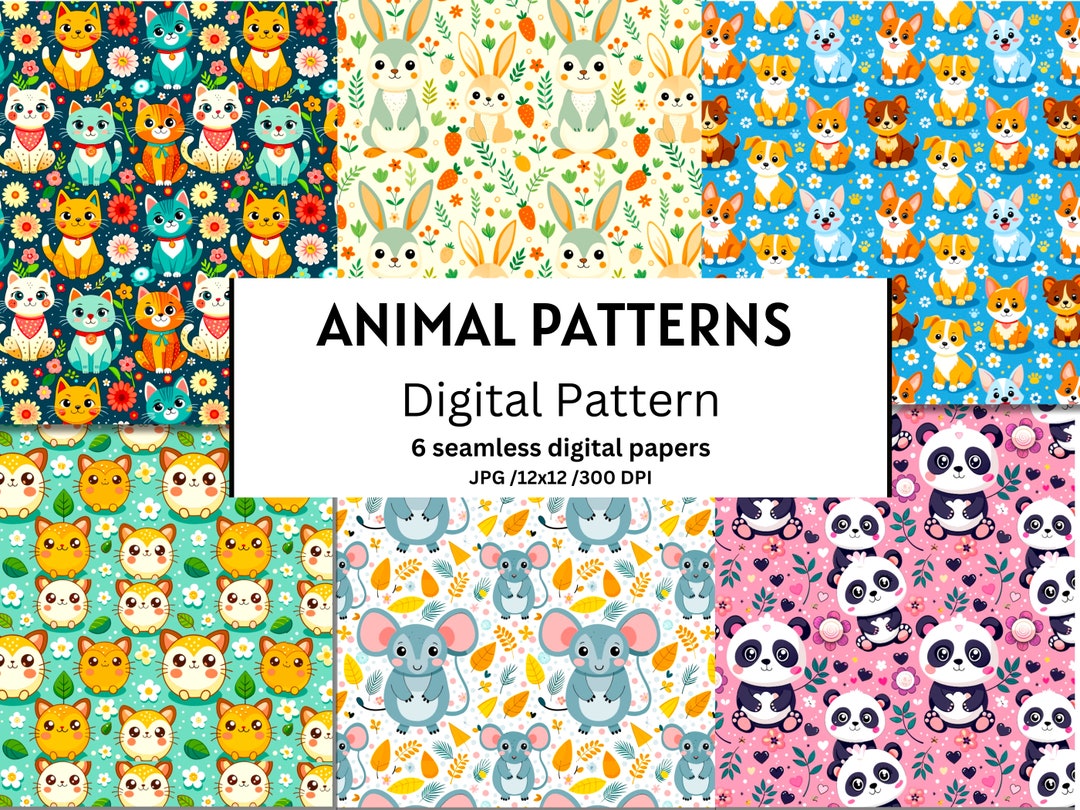 Adorable Animal Patterns , 6 Seamless Animal Digital Paper Designs for ...