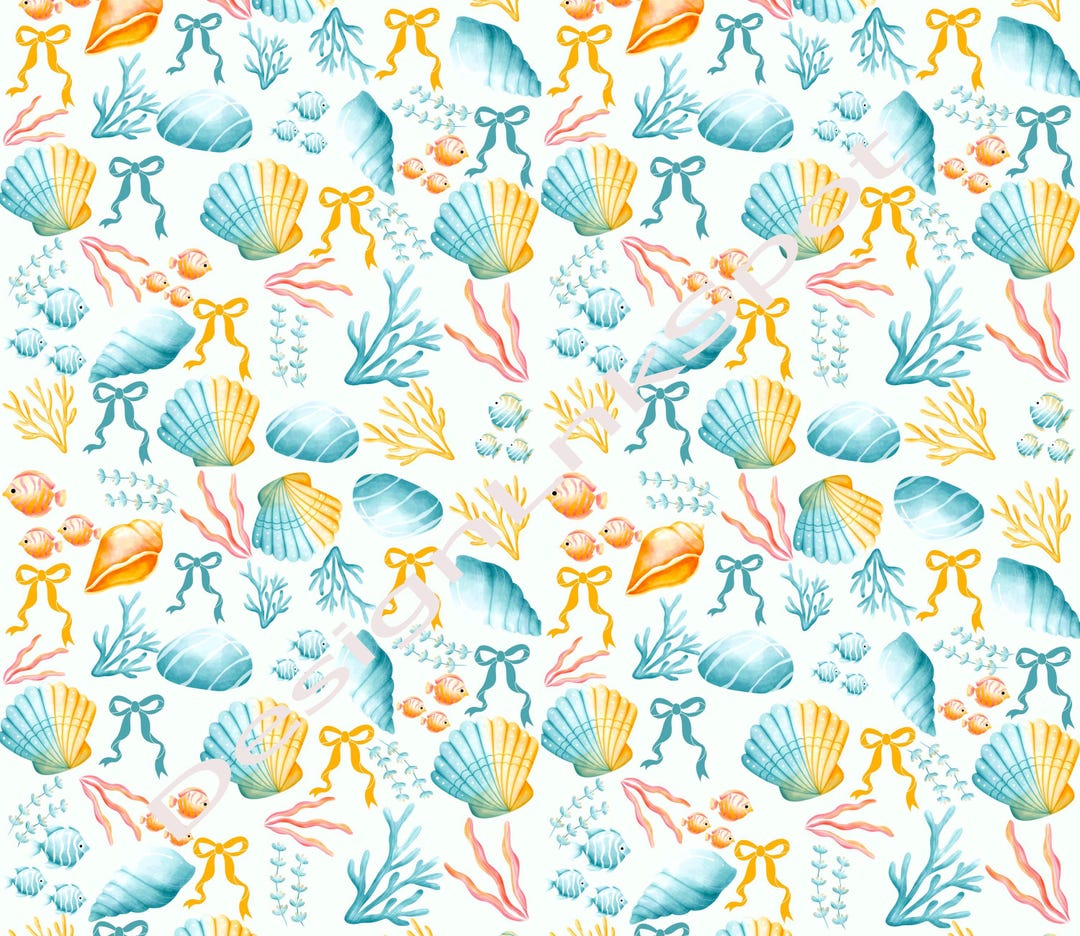 Coquette Seashell & Bow Seamless Pattern – Coastal Patchwork Digital ...