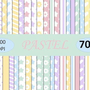 Essential Pastel digital paper pack. 70 papers. Patterns scrapbooking pages. Spring background bundle sheets printable. Commercial use