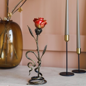 Handcrafted Engraved Metal Rose on Stand - Romantic Iron Gift of Everlasting Love - 6th Anniversary Gift for Her