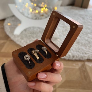 Wooden Ring Box, 3 Ring Box, Ring Bearer, Proposal Ring Holder, Engraved Wood Ring Box, Ring Bearer Box for Wedding Ceremony