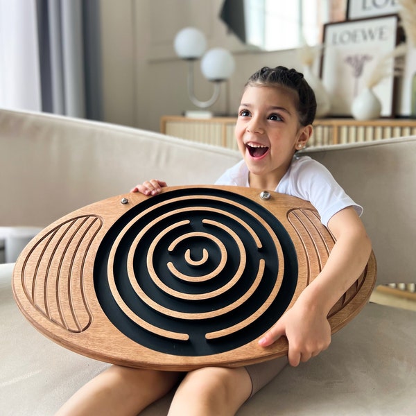 Wooden Balance Board with Labyrinth, Fun Fitness Tool for Kids and Adults, Wobble, Montessori Toy, Core Strength, Training, Physical Therapy