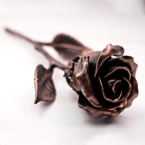 Handcrafted Copper Stained Rose  - 7th Anniversary Gift for Wife, Romantic Everlasting Love Gift, Copper Anniversary