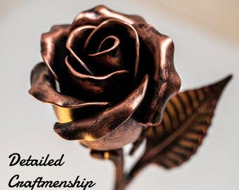 Handcrafted Copper Stained Rose  - 7th Anniversary Gift for Wife, Romantic Everlasting Love Gift, Copper Anniversary