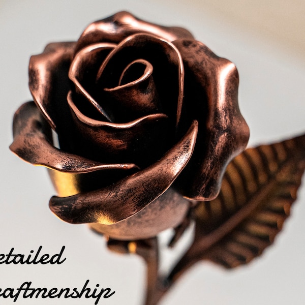 Handcrafted Copper Stained Rose  - 7th Anniversary Gift for Wife, Romantic Everlasting Love Gift, Copper Anniversary