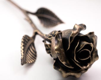 Handcrafted Bronze Stained Metal Rose  - Eternal 8th Anniversary Gift Flower