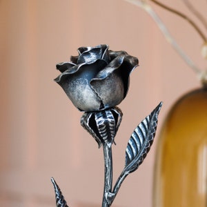 Hand Forged Iron Rose Sculpture - Gift of Everlasting Love - Wrought Steel Flower