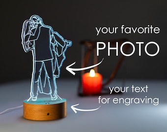 Personalized Photo Night Light, 3D Custom LED Acrylic Edge Lit Lamp, Picture Night Light, Wood Base Engraved Lamp, Birthday, Christmas
