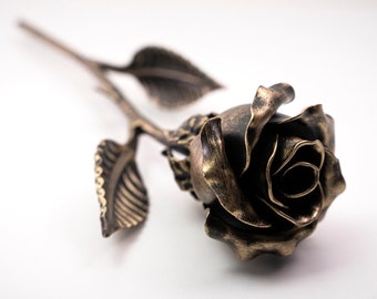 Handcrafted Bronze Metal Rose - Eternal 8th Anniversary Gift Flower